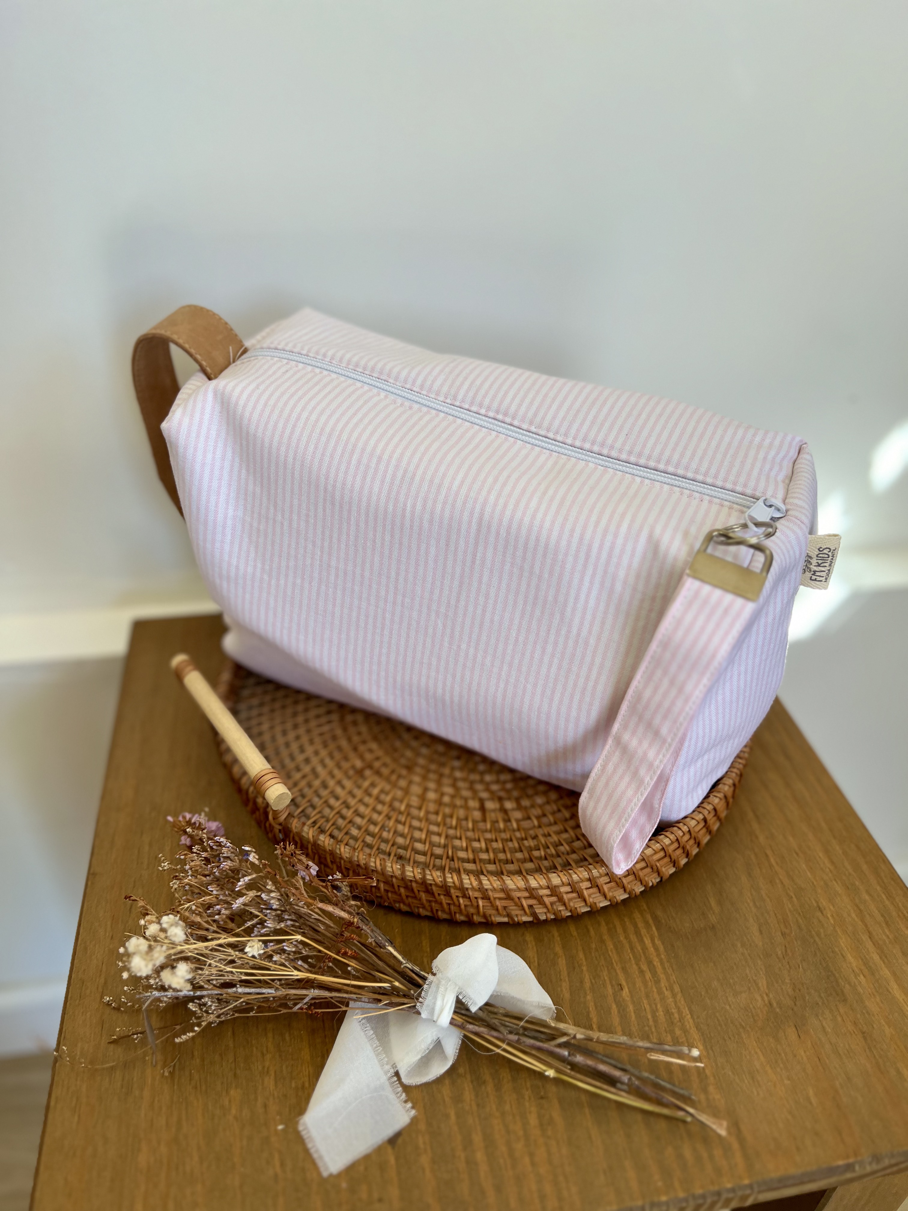 Neceser Porta todo mamá y bebé en rayas rosa pastel