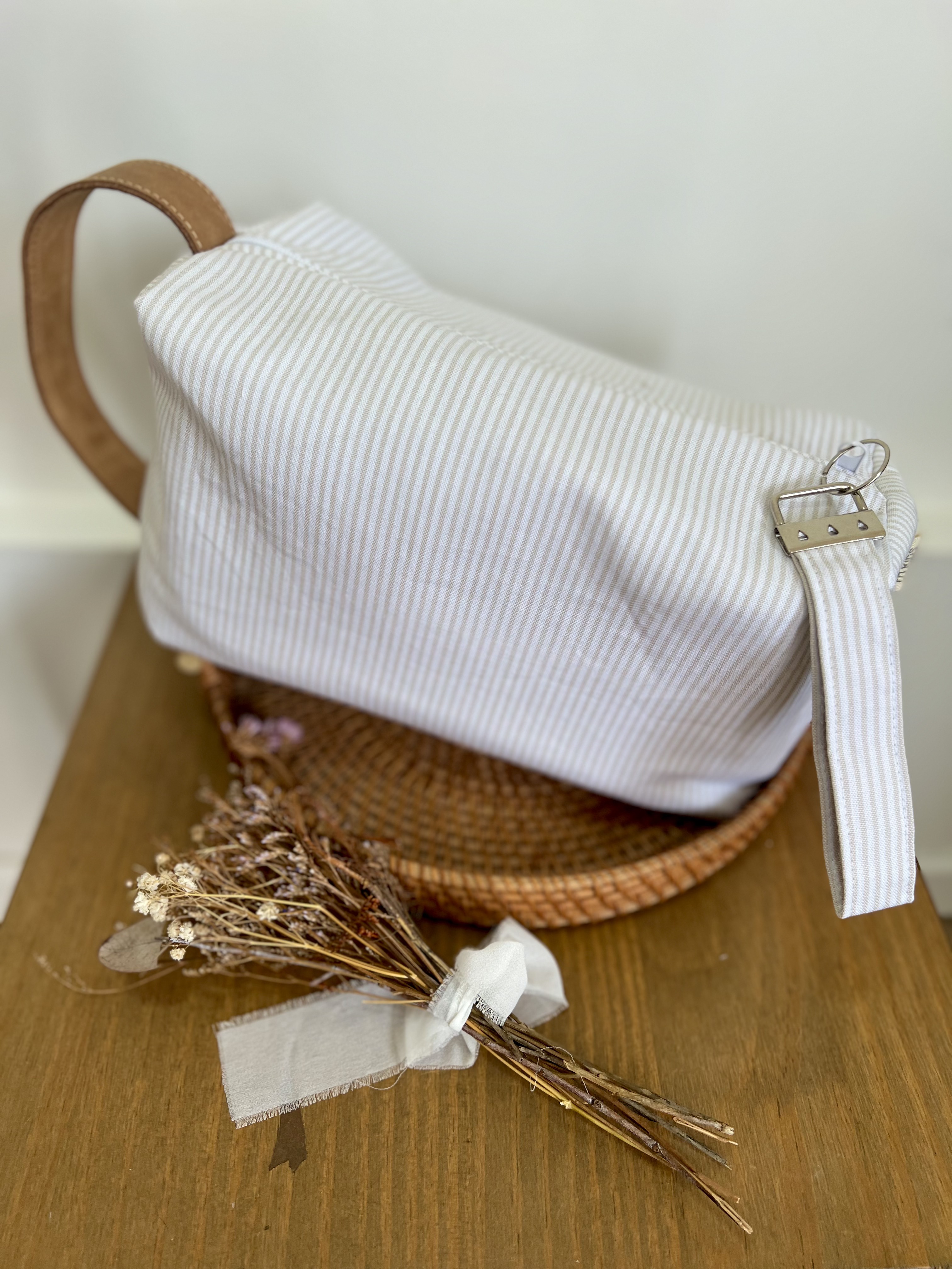 Neceser Porta todo mamá y bebé en rayas beige
