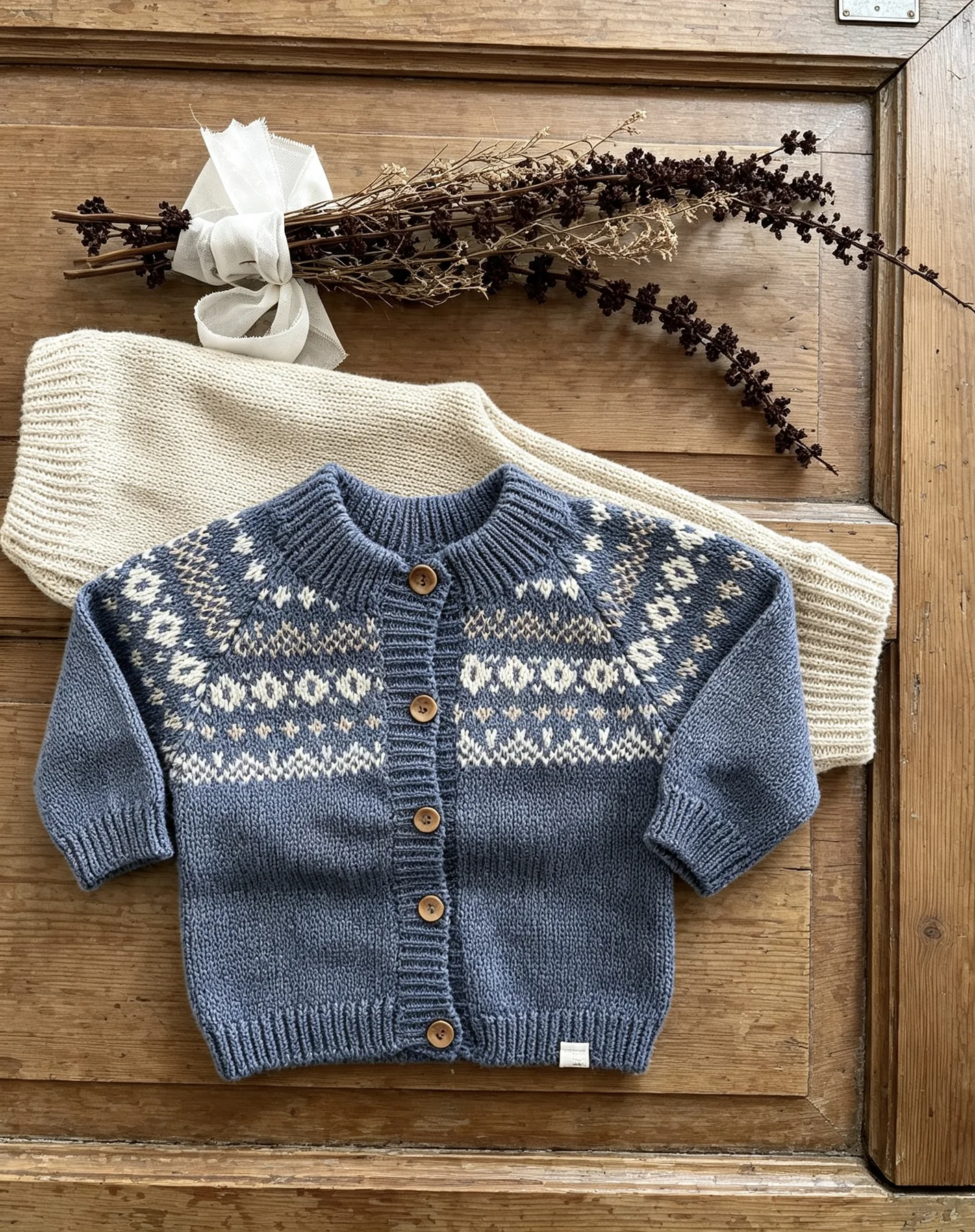 Detalle del cardigan tejido Bautista con guardas